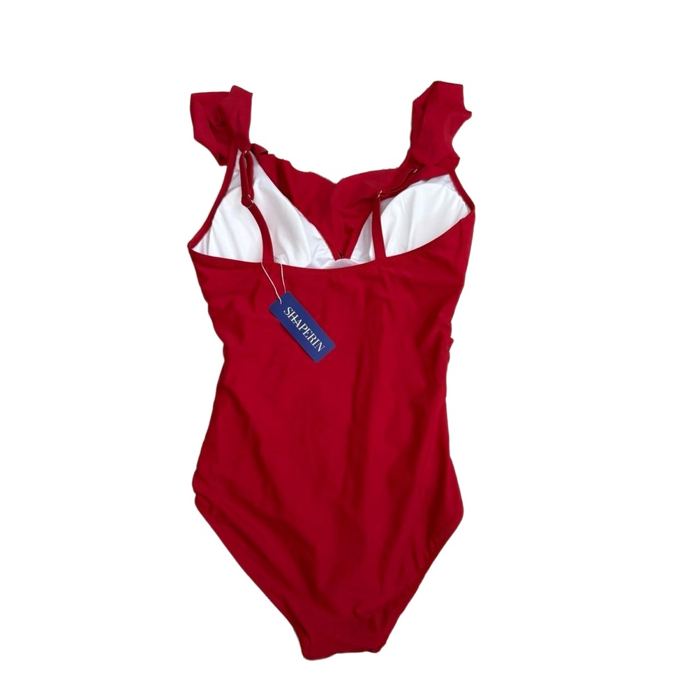 NWT Swimsuit Womens M Red Onepiece Ruched Sides Resort Modern Chic - Picture 2 of 10